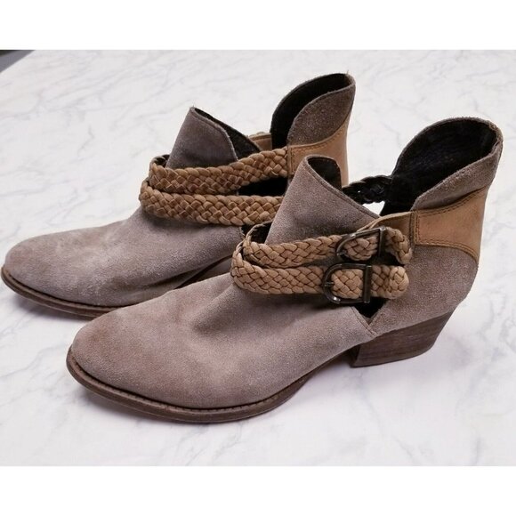 Rebel Ankle Boots Taupe Braided Leather Straps And‎ Buckles size 8.5 - Picture 1 of 11